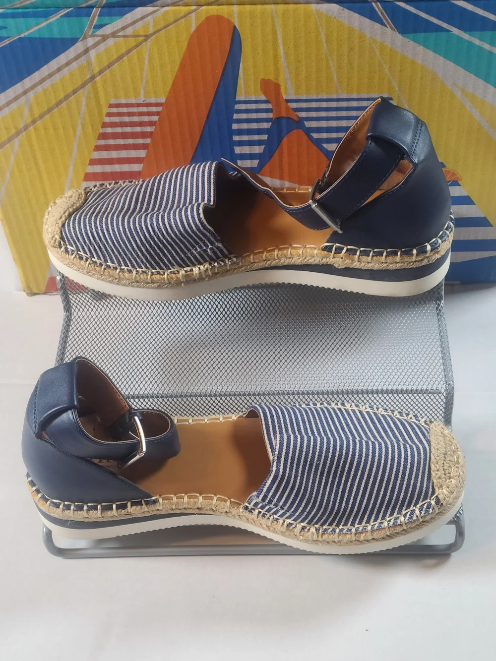 A.N.A Navy Striped Espadrille Sandals with Ankle Strap Size 8.5